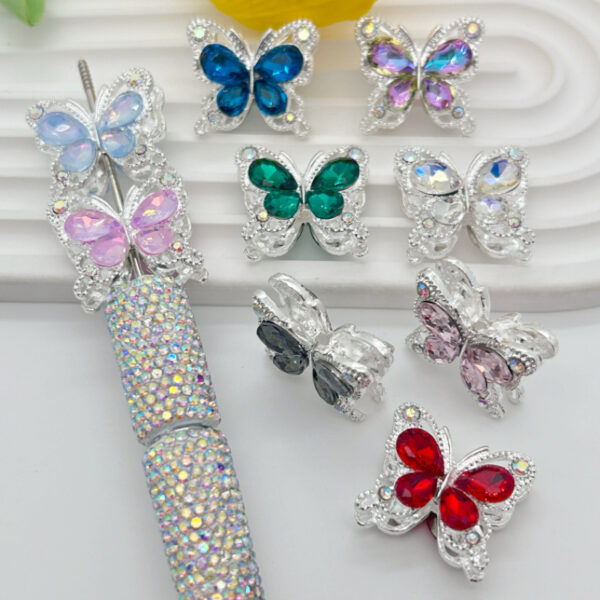 Wholesale Heavy-duty alloy diamond double-sided crystal butterfly straight hole 3D Crystal Beads