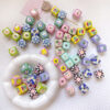 Wholesale 10pcs Garden Checkerboard Tulip Flowers Love Blocks Acrylic Beads