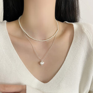 O1CN01O7HJaF1vqe9RP05bp_2211678486224-0-cib Wholesale Japanese and Korean Silver Brushed Heart Design Necklace Women's