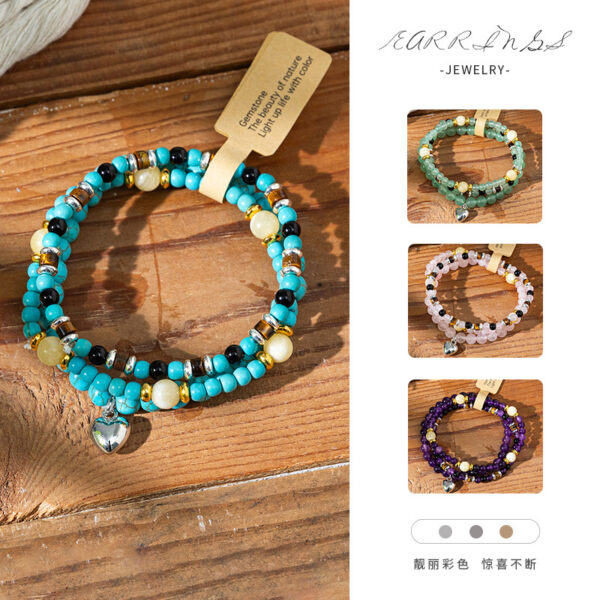 Wholesale Bohemian Love Stone Multi layered Stacked Crystal Bracelet