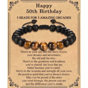 50th card + tiger eye stone black frosted bracelet