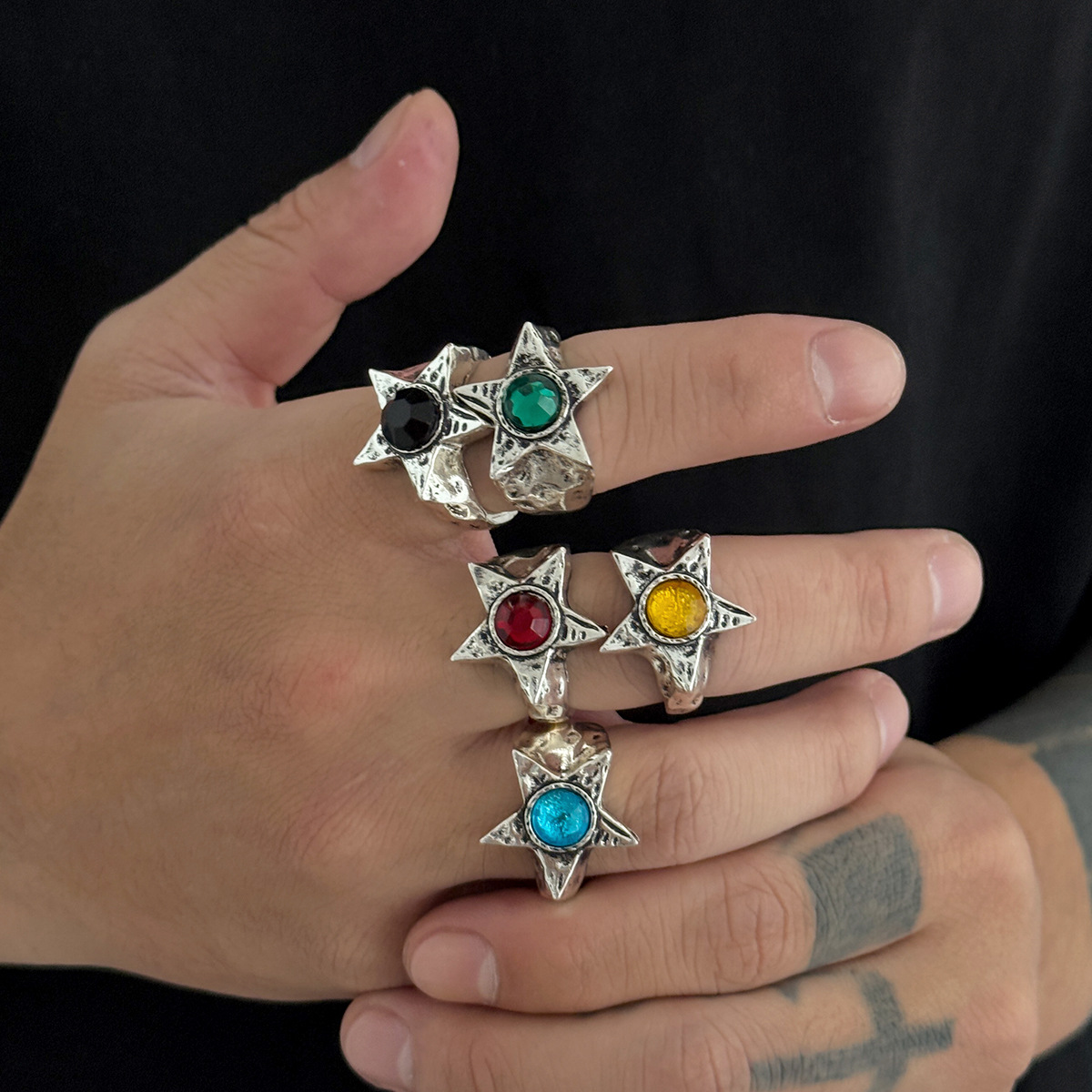 Wholesale Men's diamond-encrusted five-inted star irregular ring