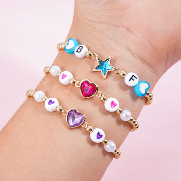 Wholesale Letter Elastic Beaded Colorfulful Masonry Heart Bracelet