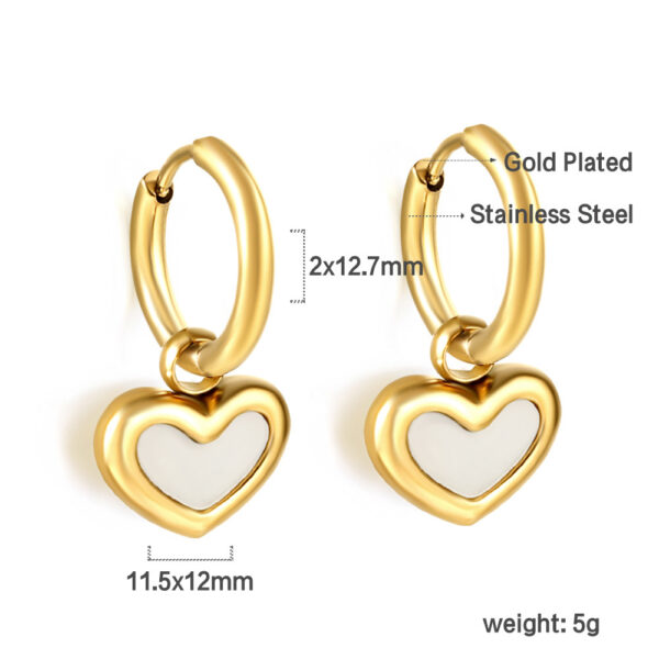 Wholesale Stainless steel round circle heart-shaped white shell earrings for women