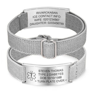 Steel tag grey cord medical alert bracelet