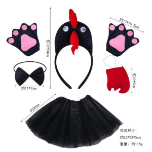 Three-dimensional black chicken three-piece black gloves black gauze skirt