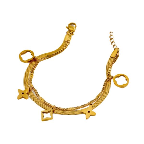 Wholesale Titanium Steel O Double-layer Four-leaf Clover Bracelet