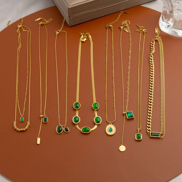 Wholesale Accessible Luxury Niche Emerald Titanium Steel Necklace Women's Ins Style