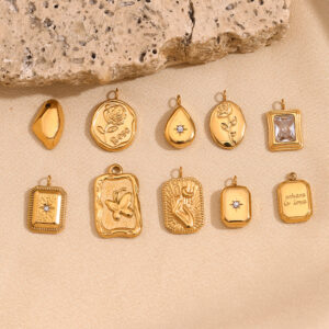 Wholesale Gold Waterdrop Rose Pattern Tile Pendant