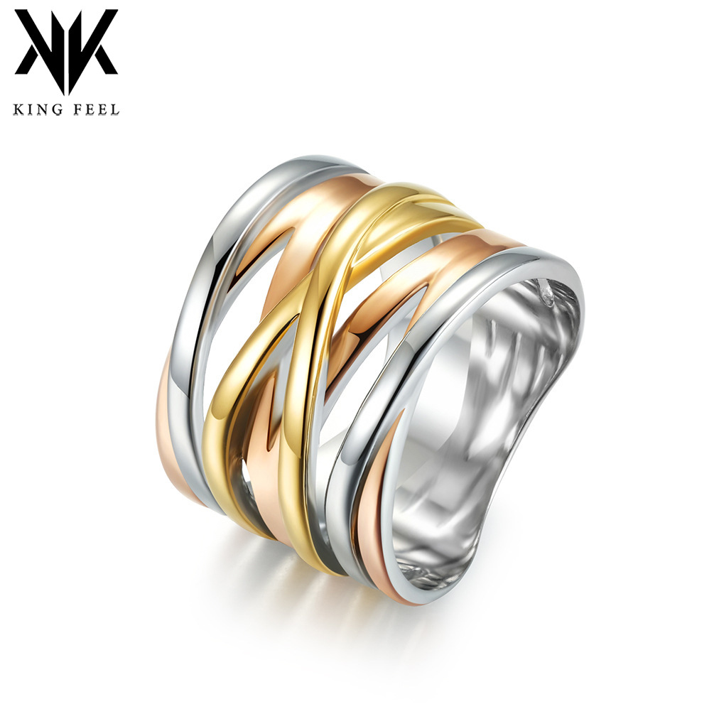 Wholesale Three color gradient stainless steel ring with three-dimensional weaving