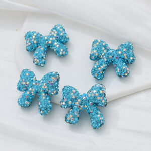 Lake blue / Colored soft clay full diamond bow height * width 28 * 29mm