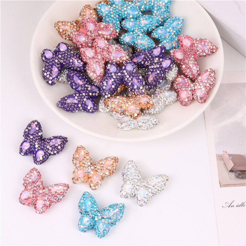 Wholesale diy rhinestone zircon clay butterfly vertical beads