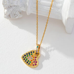 Wholesale Necklace inlaid with colorful heart-shaped zircon stones