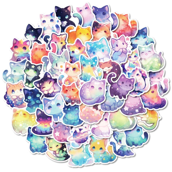 Wholesale 50 Cute Cartoon Fantasy Starry Sky Cat Creative Stickers