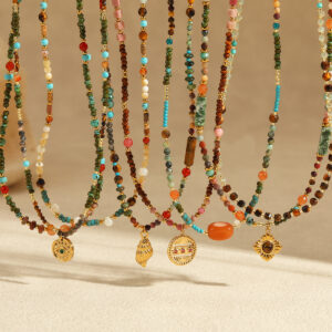 Wholesale Natural stone stainless steel collarbone chain