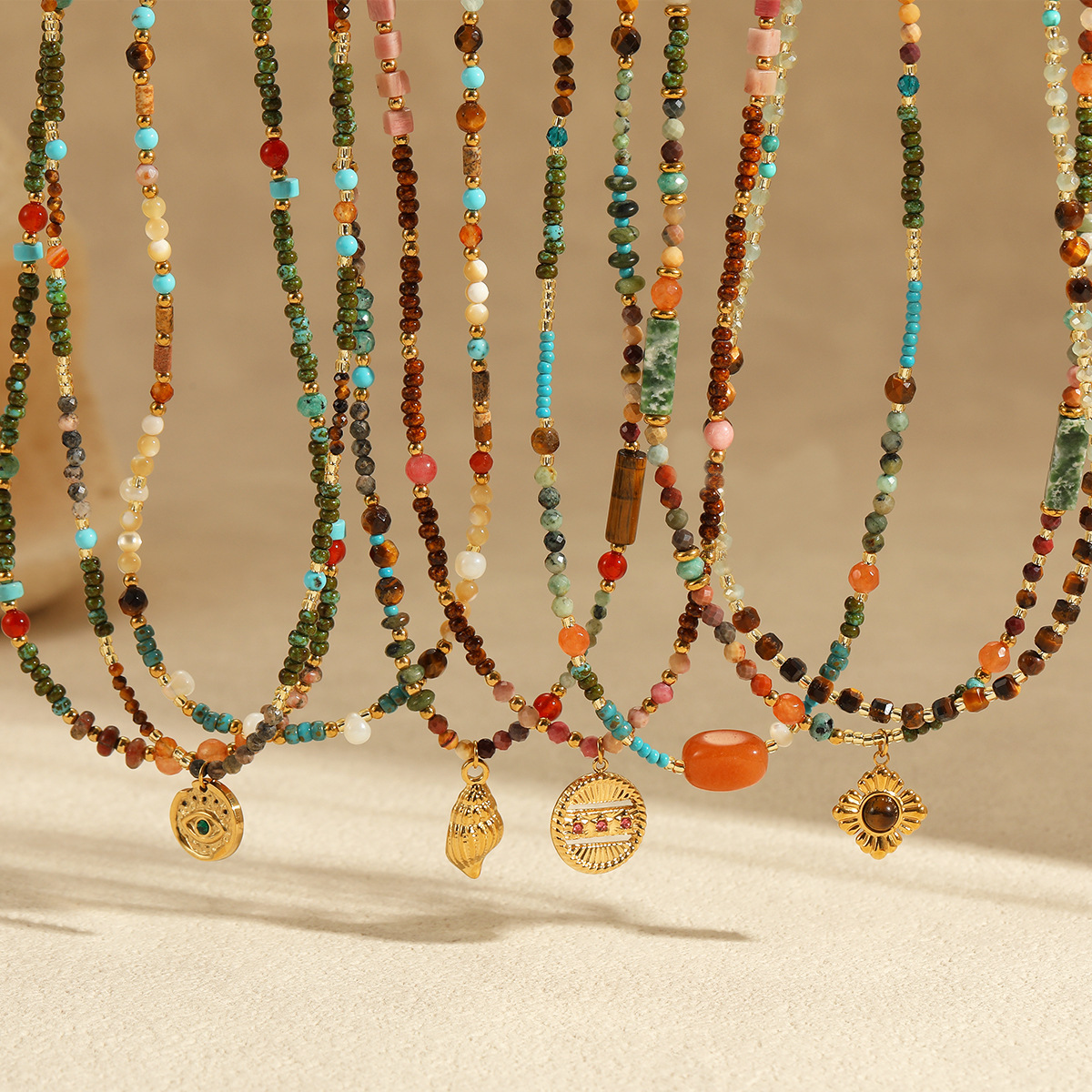 Wholesale Natural stone stainless steel collarbone chain