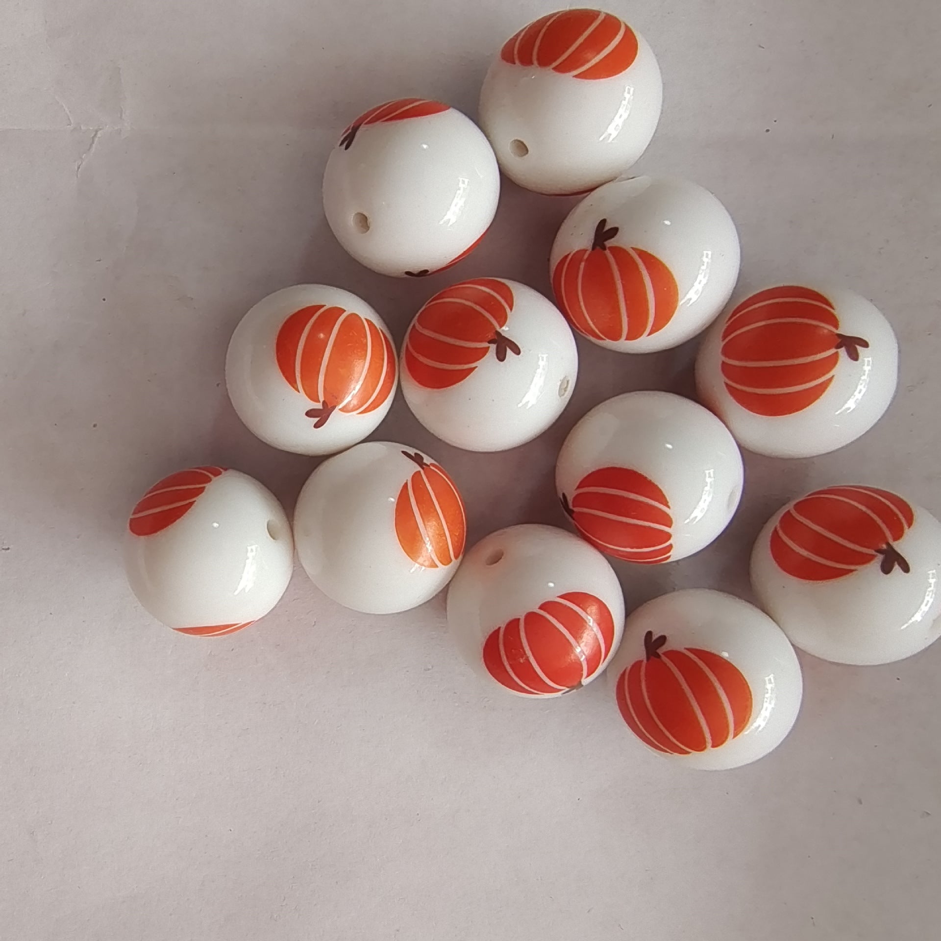 Wholesale 20MM Acrylic Thanksgiving Two Color Pumpkin Print Beads