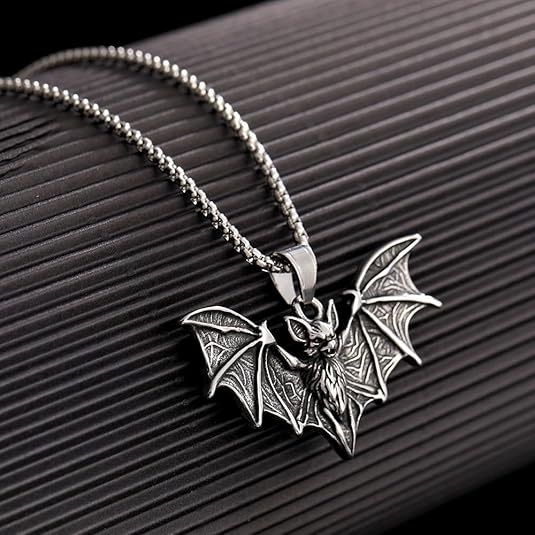 Wholesale Gothic Halloween Bat Pendant Stainless Steel Necklace