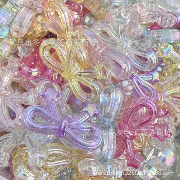 Wholesale 10pcs 34mm transparent rainbow color plated star bow acrylic beads
