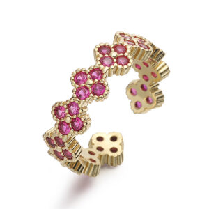 Gold rose diamond four-leaf clover ring