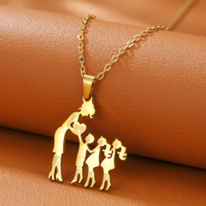 Mom + 2 daughters 1 son (gold) / Mother's day stainless steel necklace