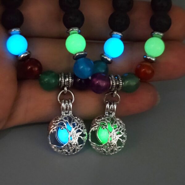 Wholesale 8mm Volcanic Stone Life Tree Colorful Agate Yoga Luminous Bracelet