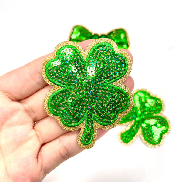 Wholesale Clover St. Patrick's Day 3 Bowknots Green Series Sequin Embroidery DIY Patches