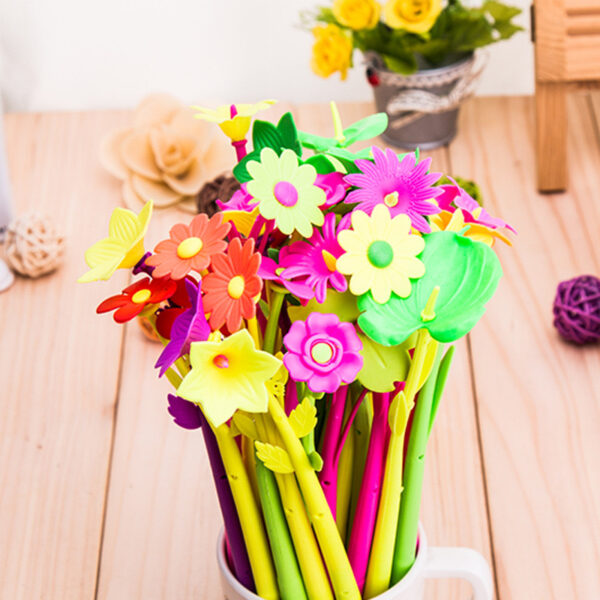 Bulk Floral Design Gel Ink Pens, Assorted Color Flower Shaped Neutral Writing Pens, Student Office Stationery Wholesale Supplies