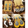 Wholesale Turquoise Inlaid Western Cowboy Earrings Plush Cow Semi-Circle Cut Out Leopard