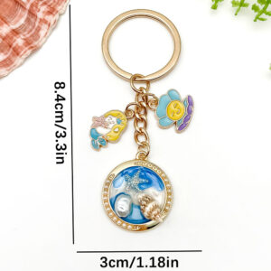 Er1922-blue oil dripping oil painting style conch shell mermaid keychain-10.1g [1 piece]