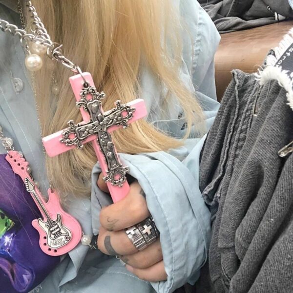 Wholesale Gothic style multi-color cross pendant necklace