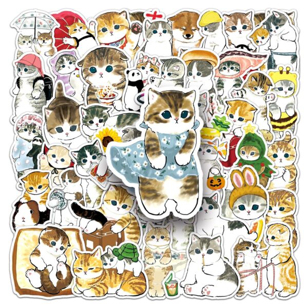 Wholesale 50 hand-painted kitten personality cross-border hot cartoon cute decorative cups skateboard luggage graffiti stickers