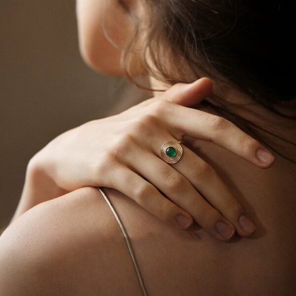 Wholesale Emerald Straw Hat Ring Elegant Retro Luxury Adjustable Ring