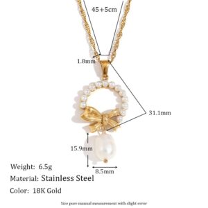 Tassel pearl bow pendant necklace-gold
