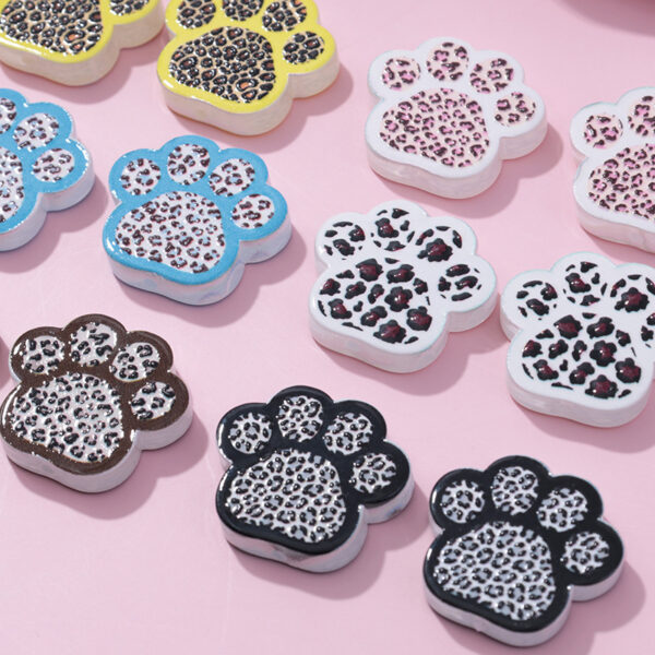 Wholesale 10pcs beaded pen with UV embossed leopard print cat paw loose beads