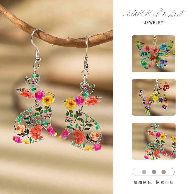 Wholesale Easter Rabbit Earrings Butterfly Ppy Earrings