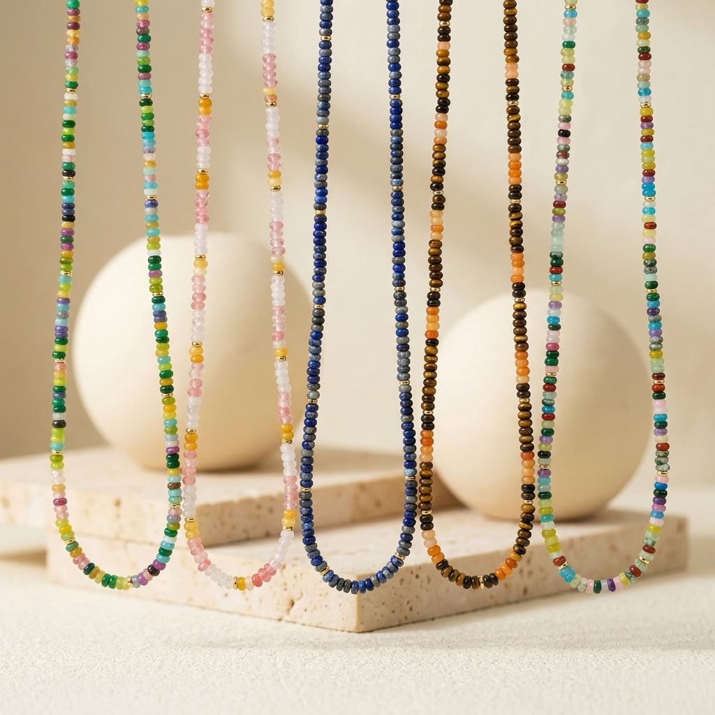 Wholesale Jewelry Set Colorful Dopamine Bohemian Style Beaded Tiger Eye Stone Bracelet Natural Stone Necklace