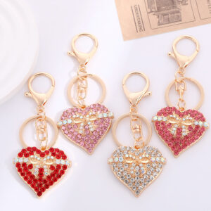 Wholesale Heart shaped bow set with rhinestones Metal Keychain
