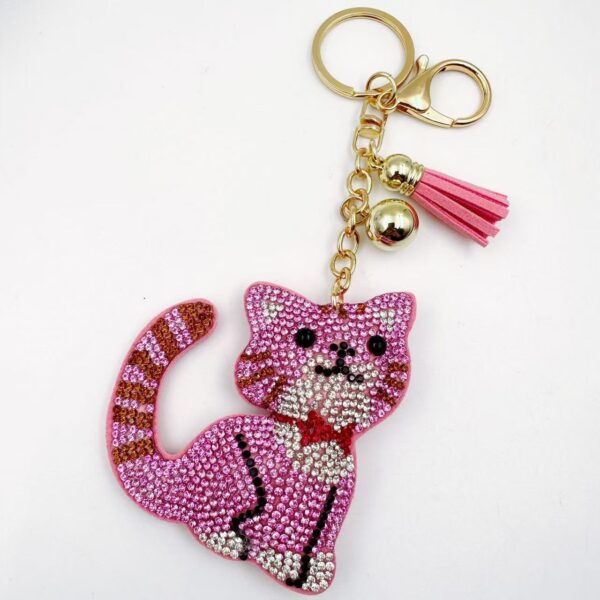 Wholesale 12pcs velvet rhinestone cat keychain fashionable crystal-studded keychain