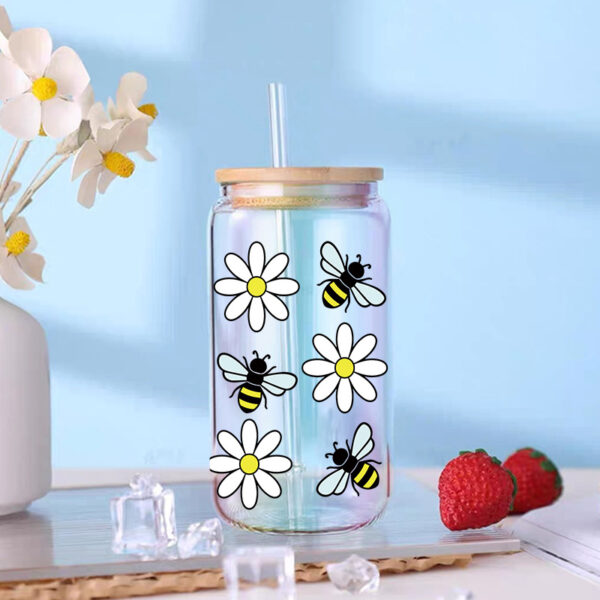 Wholesale Cartoon Cute Dragonfly Bee Insect Theme 16oz Cup UV DTF Wraps