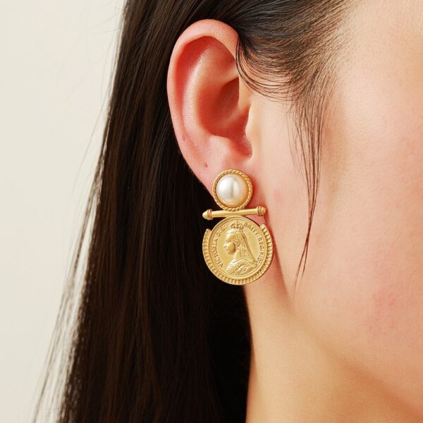Wholesale Stainless Steel Retro Gold Coin Earrings