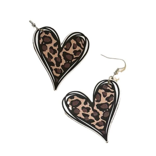 Wholesale Mother's Day Leopard Print Love Double-Sided Wooden Earrings