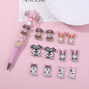 Wholesale 10pcs Through-hole double-sided cartoon pet puppy DIY beads