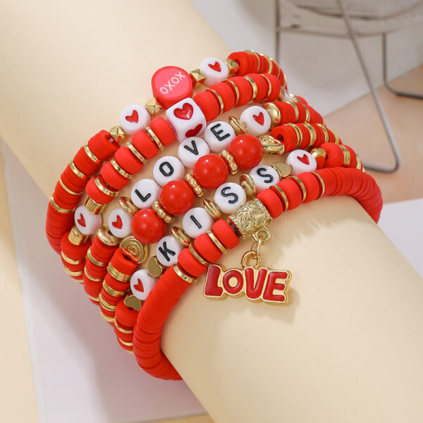 Wholesale Valentine's Day Jewelry Soft Clay Bracelet Set Gift Heart Bouquet Lip Pendant