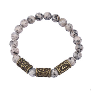 Marble beads + 3 bronze runes / Rune pattern random