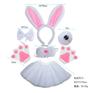 Fur powder white rabbit nose four-piece white gloves white gauze skirt