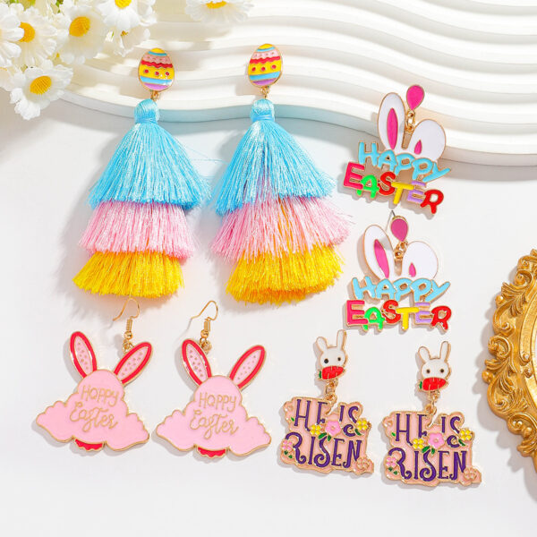 Wholesale Easter Tassel Oil Dripping Rabbit Letter Earrings