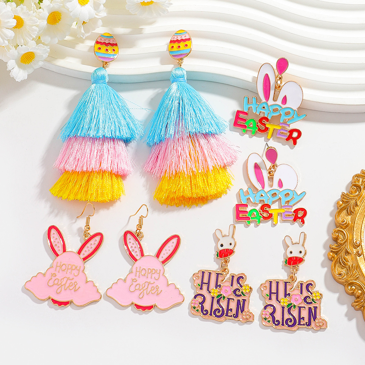 Wholesale Easter Tassel Oil ipping Rabbit Letter Earrings
