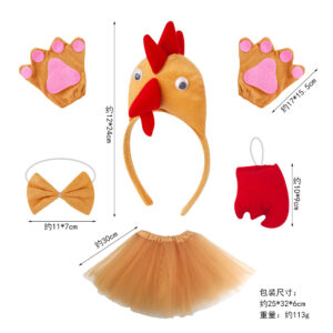 Three-dimensional yellow chicken three-piece yellow yellow gloves light brown gauze skirt