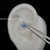 Wholesale Ultra sparkling blue zircon butterfly titanium steel earrings